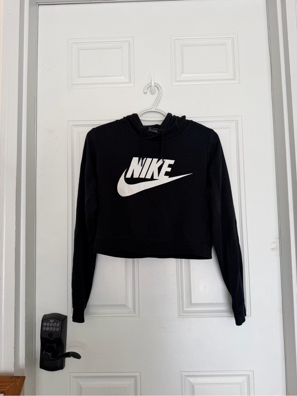Nike Black Cropped Hoodie with White Swoosh Logo
